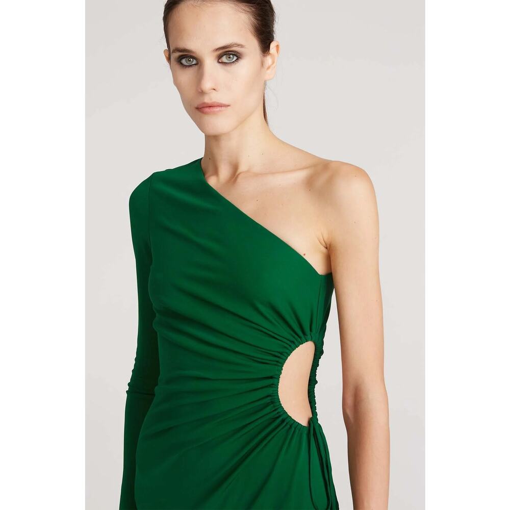 HALSTON Bay Matte Jersey Gown Jade One Shoulder Cut Out Side Women's 10 - Picture 5 of 16